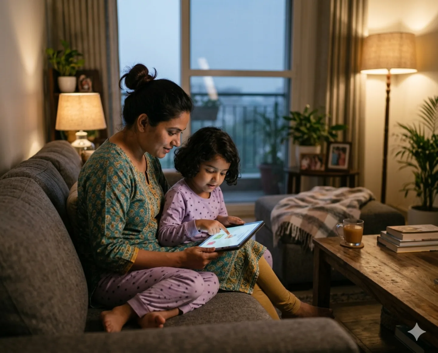 Child using learning app on tablet